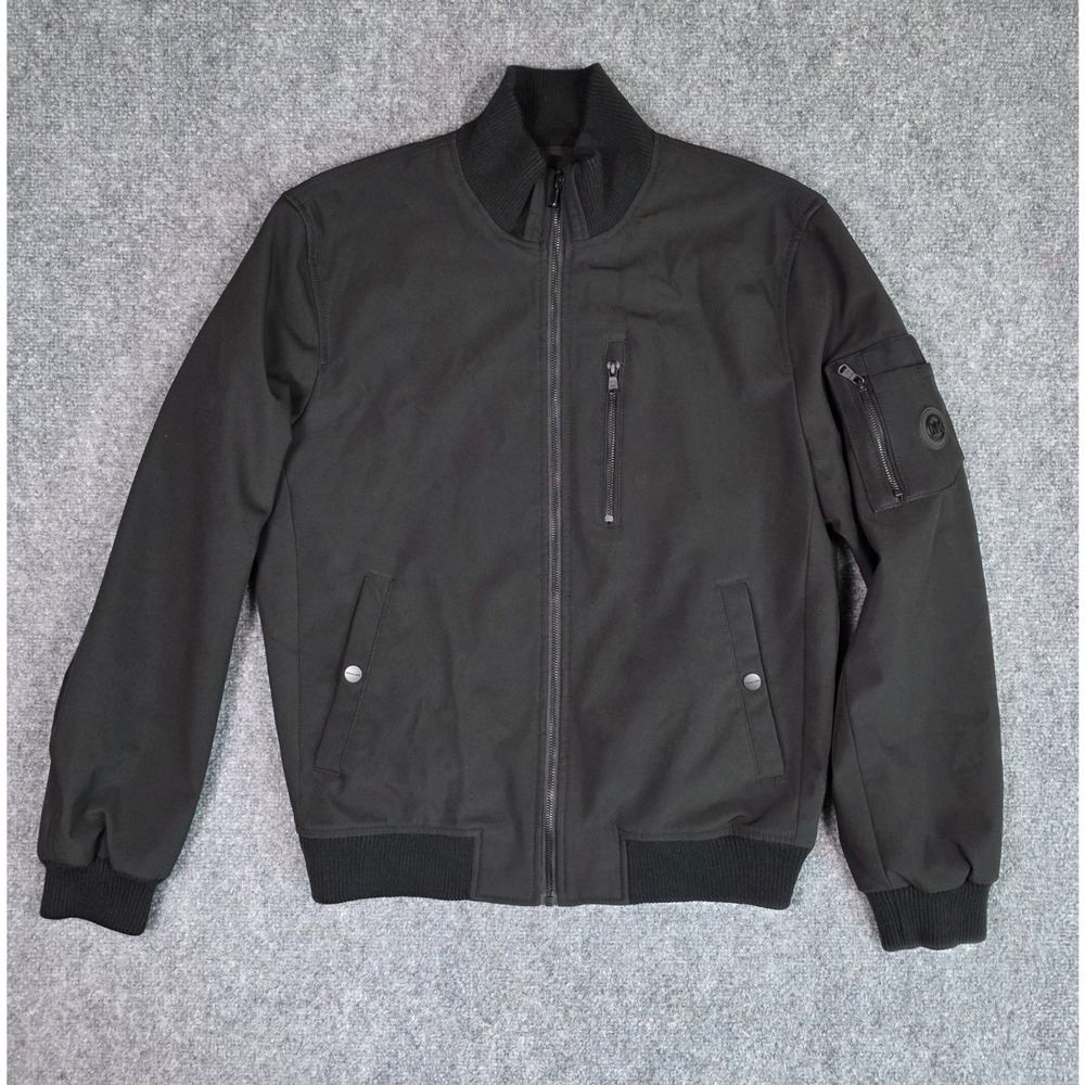 Michael Kors Bomber Jacket Mens L Black Full Zip Utility MA-1 Flight Coat